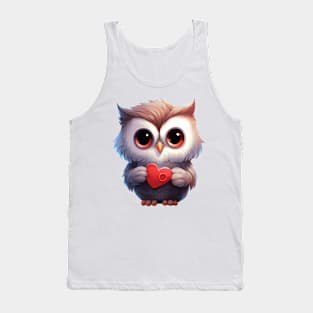 Valentine Owl Holding Heart Tank Top